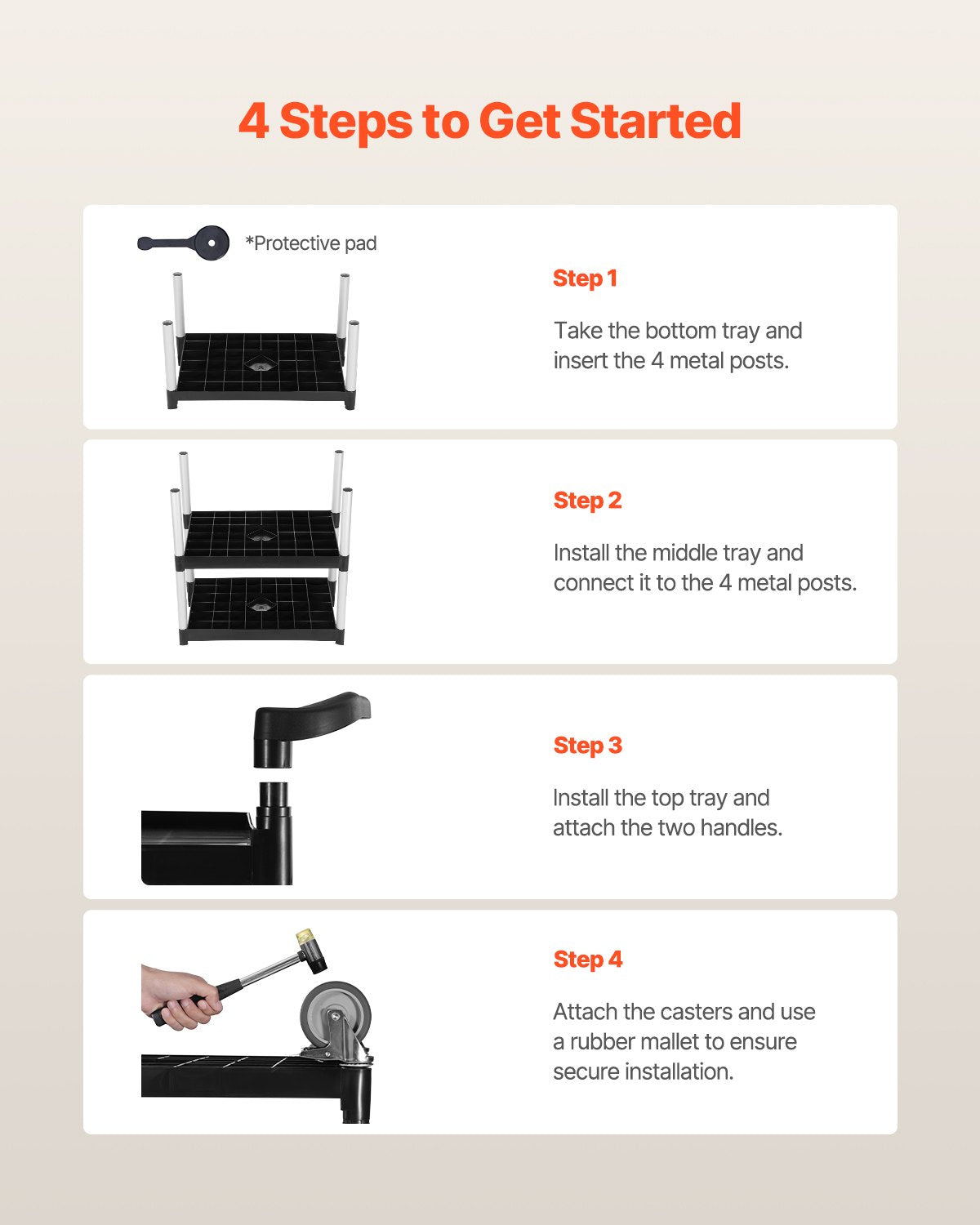 Utility Cart, 300 lbs Load Capacity, 3-tier Utility Plastic Cart with 360° Swivel Wheels (2 with Brakes), 24.4 x 16.1-inch Food Service Cart for Warehouse, Office, Home, Restaurant, Kitchen