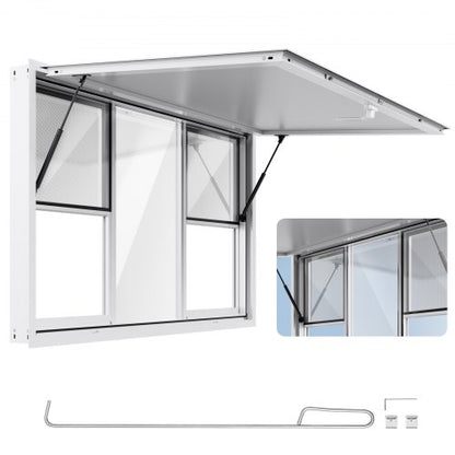 Concession Window 152x92 cm, Aluminum Alloy Service Window for Food Truck, Up to 85 Degrees Stand Serving Window with 6 Sliding Windows, Awning Door, and Drag Hook, for Concession Trailers