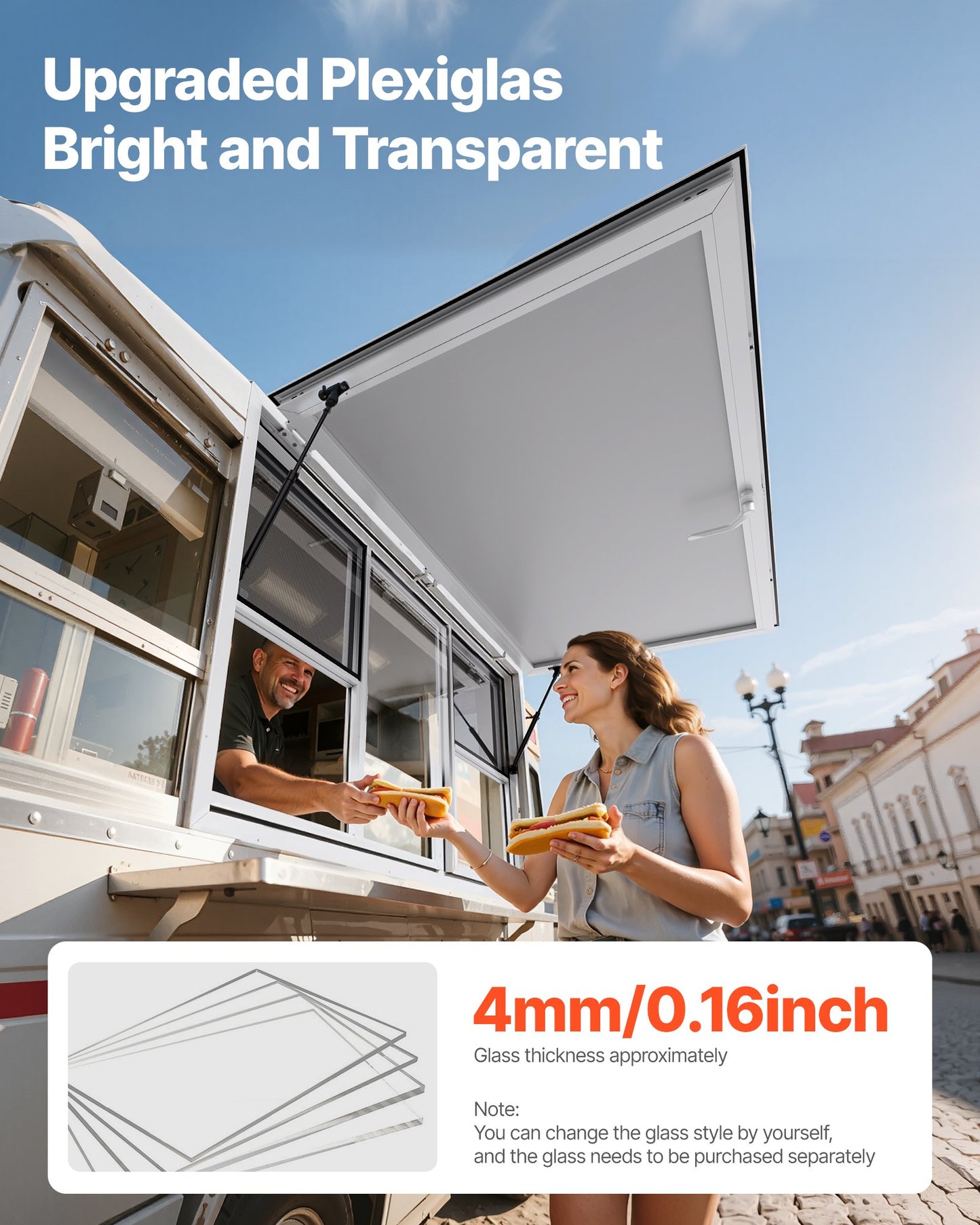 Concession Window 152x92 cm, Aluminum Alloy Service Window for Food Truck, Up to 85 Degrees Stand Serving Window with 6 Sliding Windows, Awning Door, and Drag Hook, for Concession Trailers