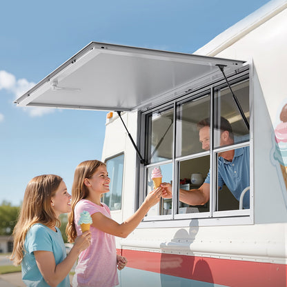 Concession Window 152x92 cm, Aluminum Alloy Service Window for Food Truck, Up to 85 Degrees Stand Serving Window with 6 Sliding Windows, Awning Door, and Drag Hook, for Concession Trailers