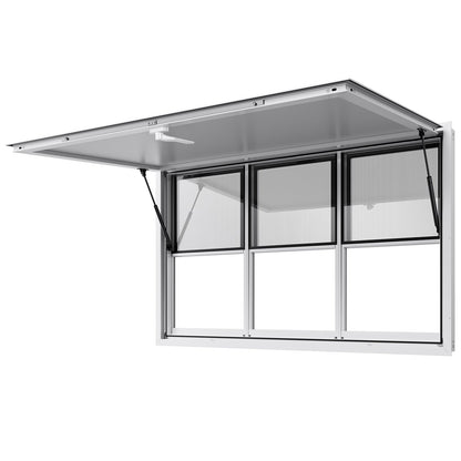 Concession Window 152x92 cm, Aluminum Alloy Service Window for Food Truck, Up to 85 Degrees Stand Serving Window with 6 Sliding Windows, Awning Door, and Drag Hook, for Concession Trailers