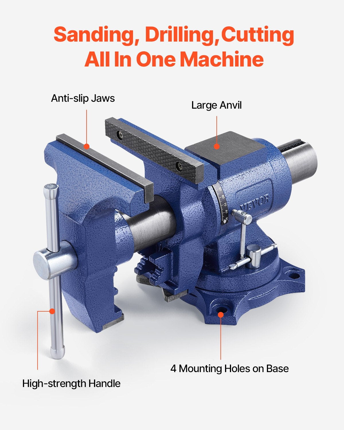Heavy Duty Bench Vise, 165 mm / 6.5" Jaw Width, 125 mm/5" Max Jaw Opening Multi-Purpose Ductile Iron Bench Vise with Anvil, 360° Swivel Base Head, 3" Throat, 2549 kg/5620 lbs Clamp Force, for Pipe Repairing Metalworking
