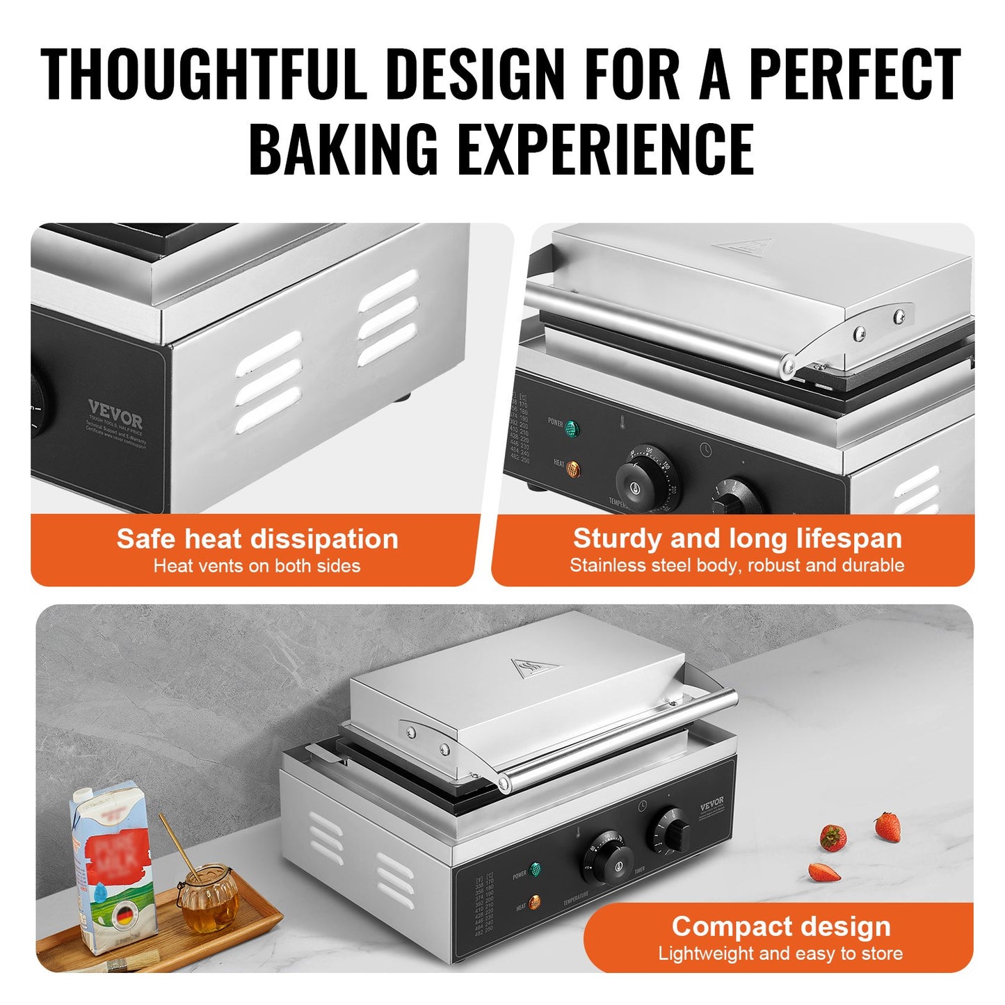 Commercial Waffle Maker, 10PCS Rectangle Waffle Baker Machine, 1550W Non-Stick Stainless Steel Belgian Waffle Iron with Temp and Time Control, Handle, for Restaurant Bakery Snack Bar Family