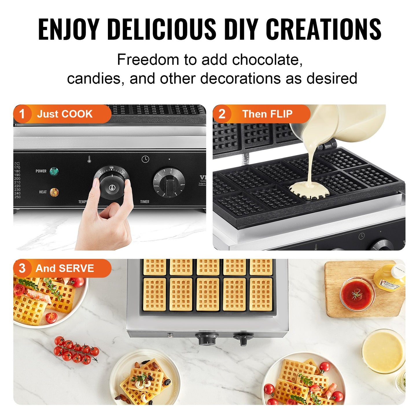 Commercial Waffle Maker, 10PCS Rectangle Waffle Baker Machine, 1550W Non-Stick Stainless Steel Belgian Waffle Iron with Temp and Time Control, Handle, for Restaurant Bakery Snack Bar Family