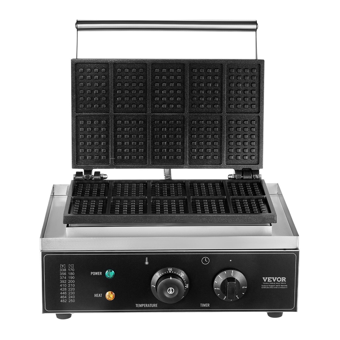 Commercial Waffle Maker, 10PCS Rectangle Waffle Baker Machine, 1550W Non-Stick Stainless Steel Belgian Waffle Iron with Temp and Time Control, Handle, for Restaurant Bakery Snack Bar Family