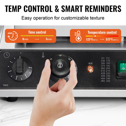 Commercial Waffle Maker, 2PCS Rectangle Waffle Baker Machine, 2000W Non-Stick Stainless Steel Belgian Waffle Iron with Temp and Time Control, Handle, for Restaurant Bakery Snack Bar Family