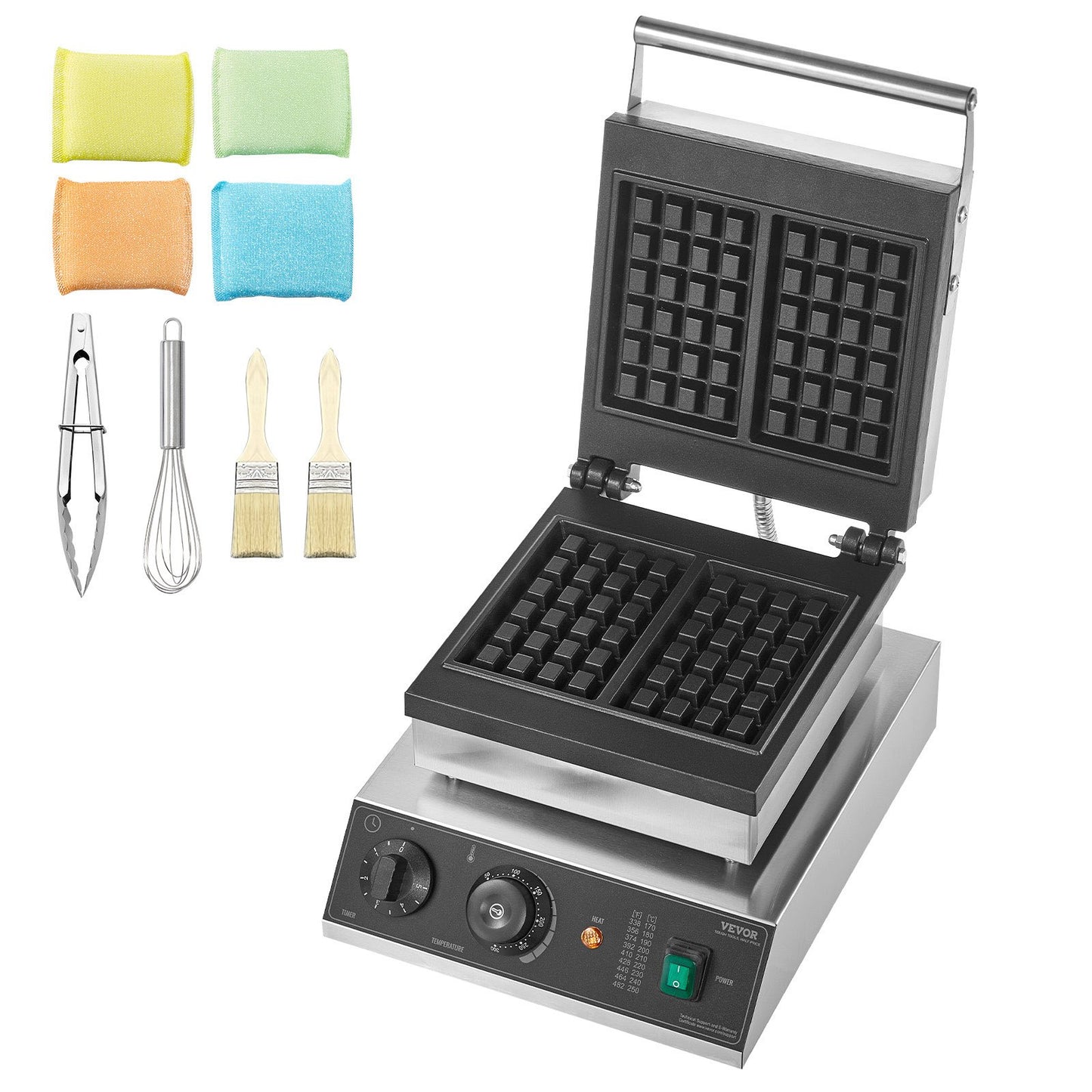 Commercial Waffle Maker, 2PCS Rectangle Waffle Baker Machine, 2000W Non-Stick Stainless Steel Belgian Waffle Iron with Temp and Time Control, Handle, for Restaurant Bakery Snack Bar Family