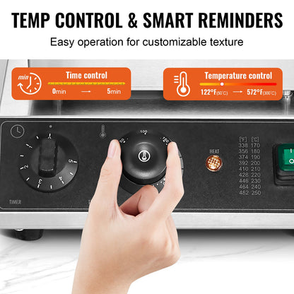 Commercial Waffle Maker, 4PCS Round Waffle Baker Machine,1750W Non-Stick Stainless Steel Belgian Waffle Iron with Temperature and Time Control, for Restaurant Bakery Snack Bar Family