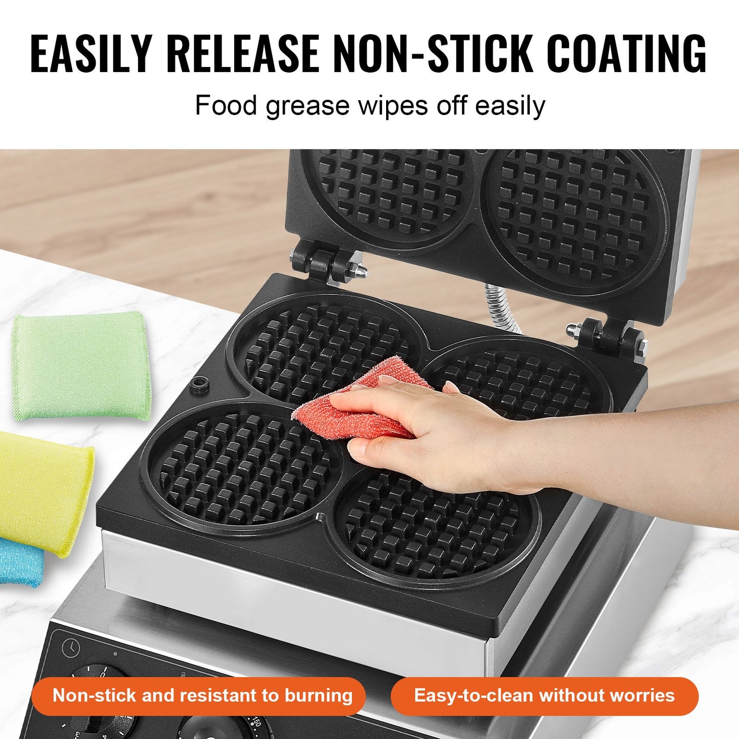 Commercial Waffle Maker, 4PCS Round Waffle Baker Machine,1750W Non-Stick Stainless Steel Belgian Waffle Iron with Temperature and Time Control, for Restaurant Bakery Snack Bar Family