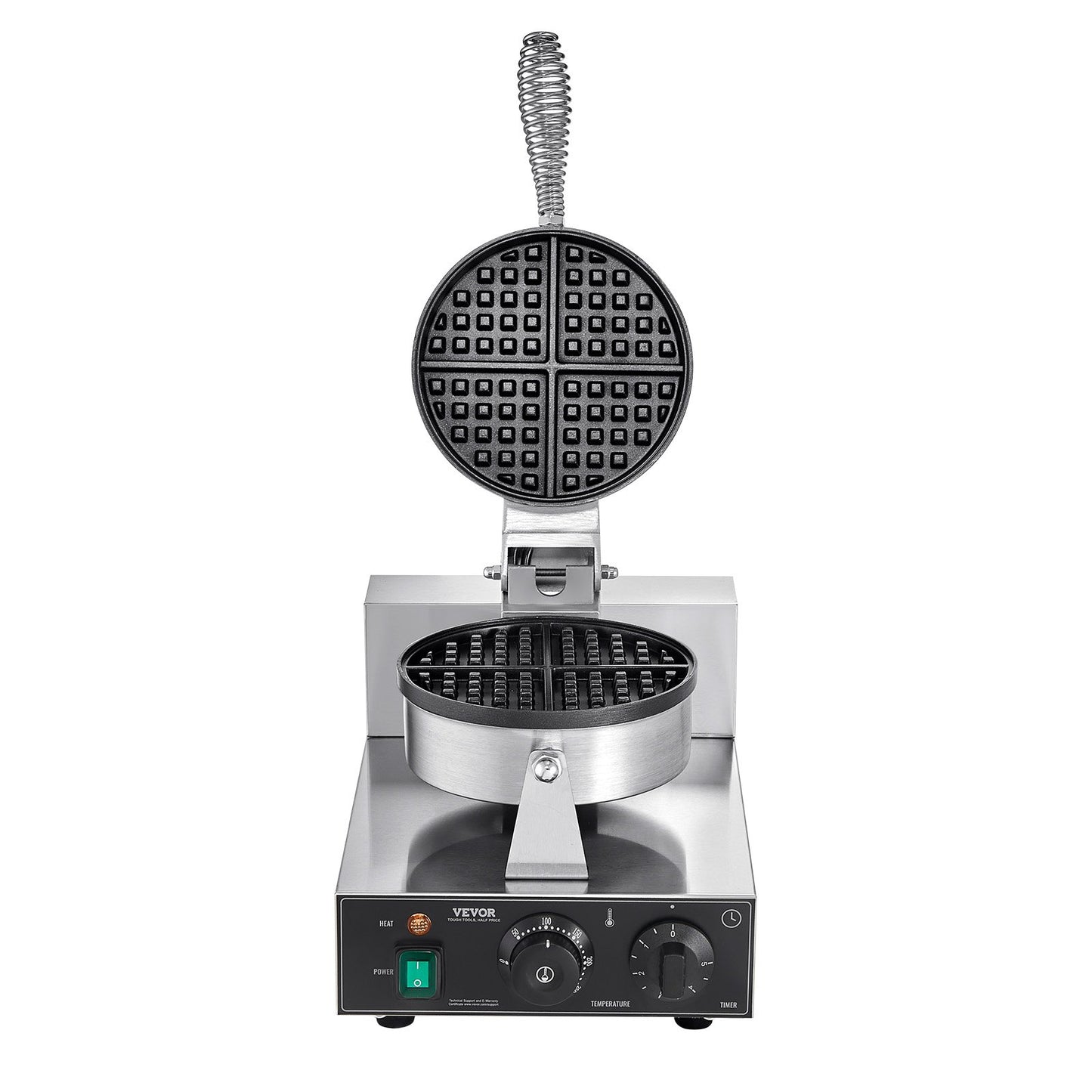 Commercial Waffle Maker, 1230W Round Waffle Baker Machine, Non-Stick Stainless Steel Belgian Waffle Iron with Temperature and Time Control, Handle, for Restaurant Bakery Snack Bar Family