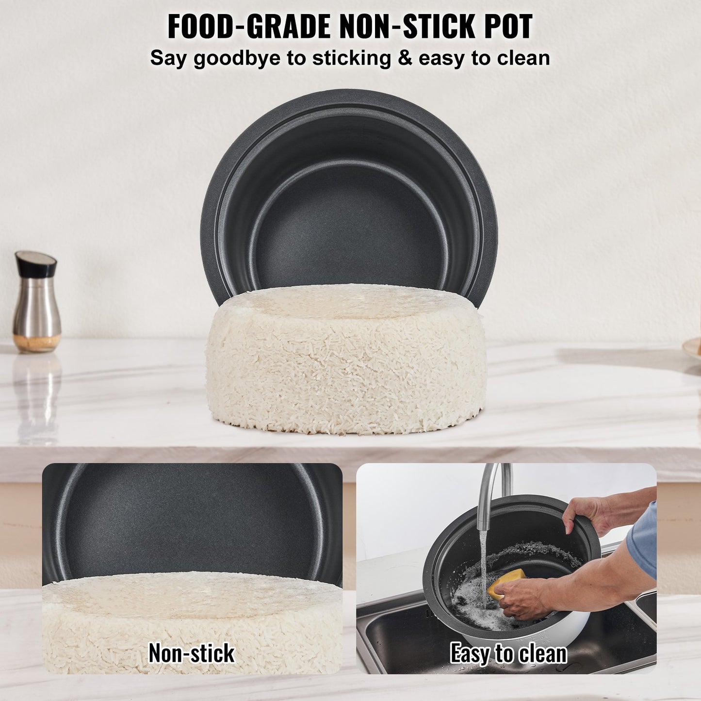 Kommersiell riskokare, 50-koppars riskokare, 10 liters stor riskokare och värmare med nonstick-beläggning i innergrytan, snabb tillagning och 24-timmars varmhållning, med riskopp och paddel, för restaurang