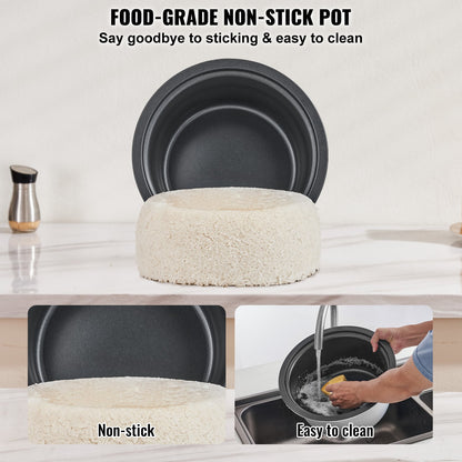 Kommersiell riskokare, 50-koppars riskokare, 10 liters stor riskokare och värmare med nonstick-beläggning i innergrytan, snabb tillagning och 24-timmars varmhållning, med riskopp och paddel, för restaurang