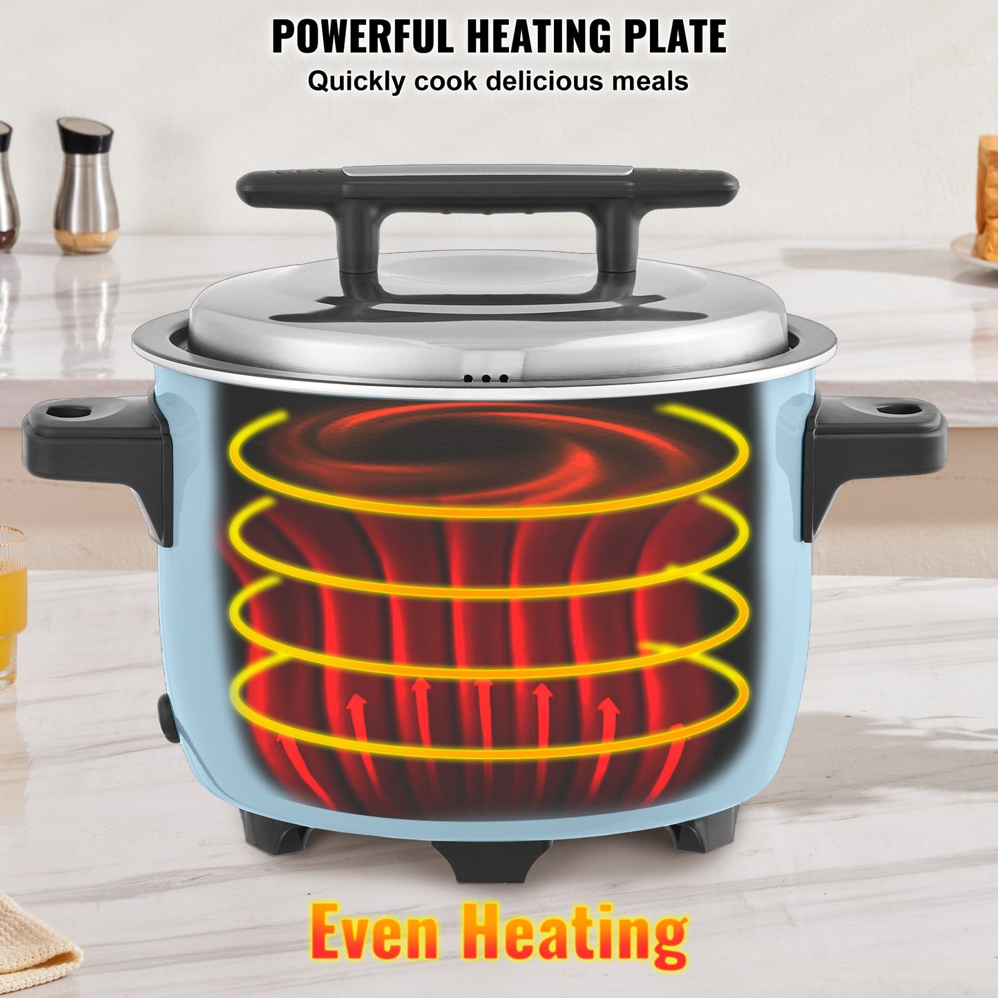 Kommersiell riskokare, 50-koppars riskokare, 10 liters stor riskokare och värmare med nonstick-beläggning i innergrytan, snabb tillagning och 24-timmars varmhållning, med riskopp och paddel, för restaurang