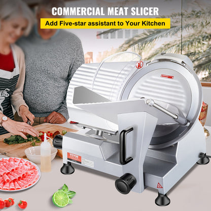 Commercial Meat Slicer, 240W Electric Deli Food Slicer, 10 inch Carbon Steel Blade Electric Food Slicer, 350-400RPM Meat Slicer, 0 - 0.47 inch Adjustable Thickness for Commercial and Home Use