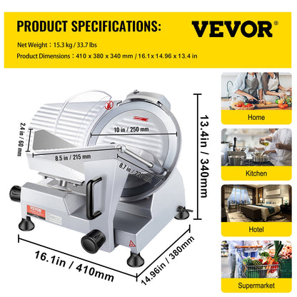 Commercial Meat Slicer, 240W Electric Deli Food Slicer, 10 inch Carbon Steel Blade Electric Food Slicer, 350-400RPM Meat Slicer, 0 - 0.47 inch Adjustable Thickness for Commercial and Home Use