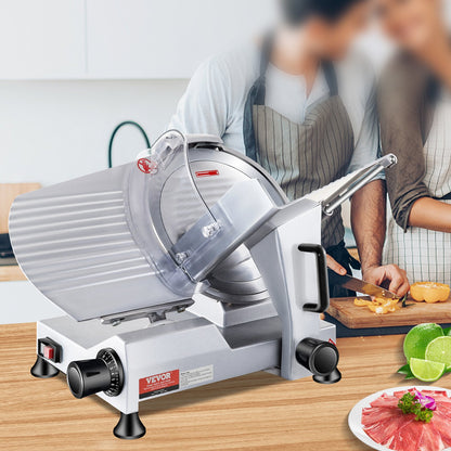 Commercial Meat Slicer, 240W Electric Deli Food Slicer, 10 inch Carbon Steel Blade Electric Food Slicer, 350-400RPM Meat Slicer, 0 - 0.47 inch Adjustable Thickness for Commercial and Home Use