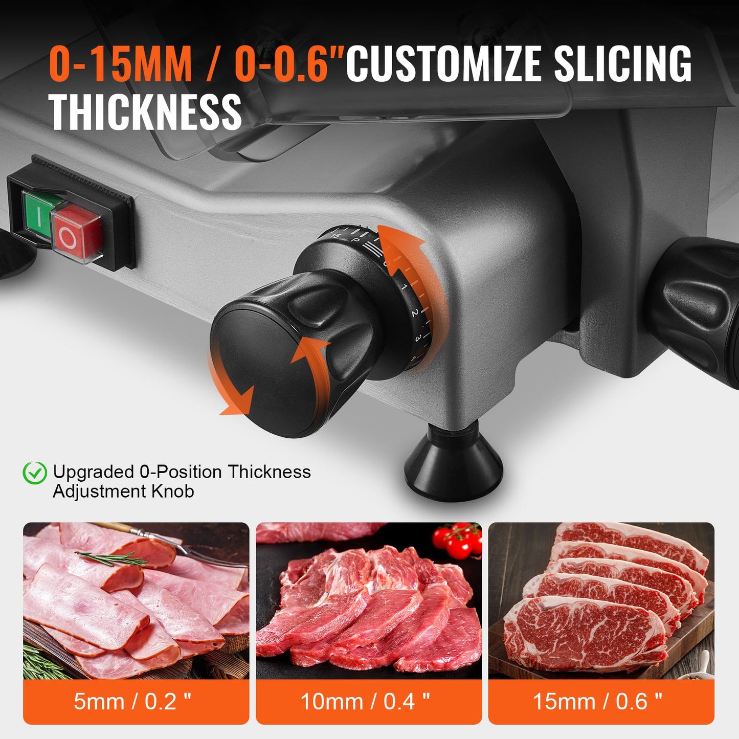 Meat Slicer, 340W Electric Deli Food Slicer with 25.4 cm SUS420 Stainless Steel Blade and Built-in Sharpening Stone, 0-0.6 inch Adjustable Thickness for Commercial and Home Use, Cut Meat and Cheese