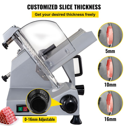 Commercial Meat Slicer, 320W Electric Deli Food Slicer, 12 inch Carbon Steel Blade Electric Food Slicer, 350-400RPM Meat Slicer, 0-0.6 inch Adjustable Thickness for Meat, Cheese, Veggies, Ham