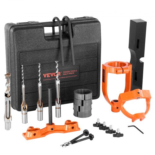 Mortising Attachment for Drill Press, 4 Model Drills Square Hole Chisel Set, Bench Drill Locator Set Mortise and Tenon Tools with 5 Bushings, for Woodworking Mortising Tenoning Drilling Machine