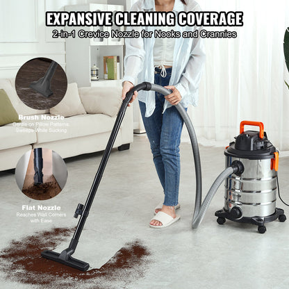Stainless Steel Wet Dry Shop Vacuum, 8 Gallon 6 Peak HP Wet/Dry Vac, Powerful Suction with Blower Function with Attachments 2-in-1 Crevice Nozzle, Small Shop Vac Perfect for Carpet Debris, Pet Hair, Car
