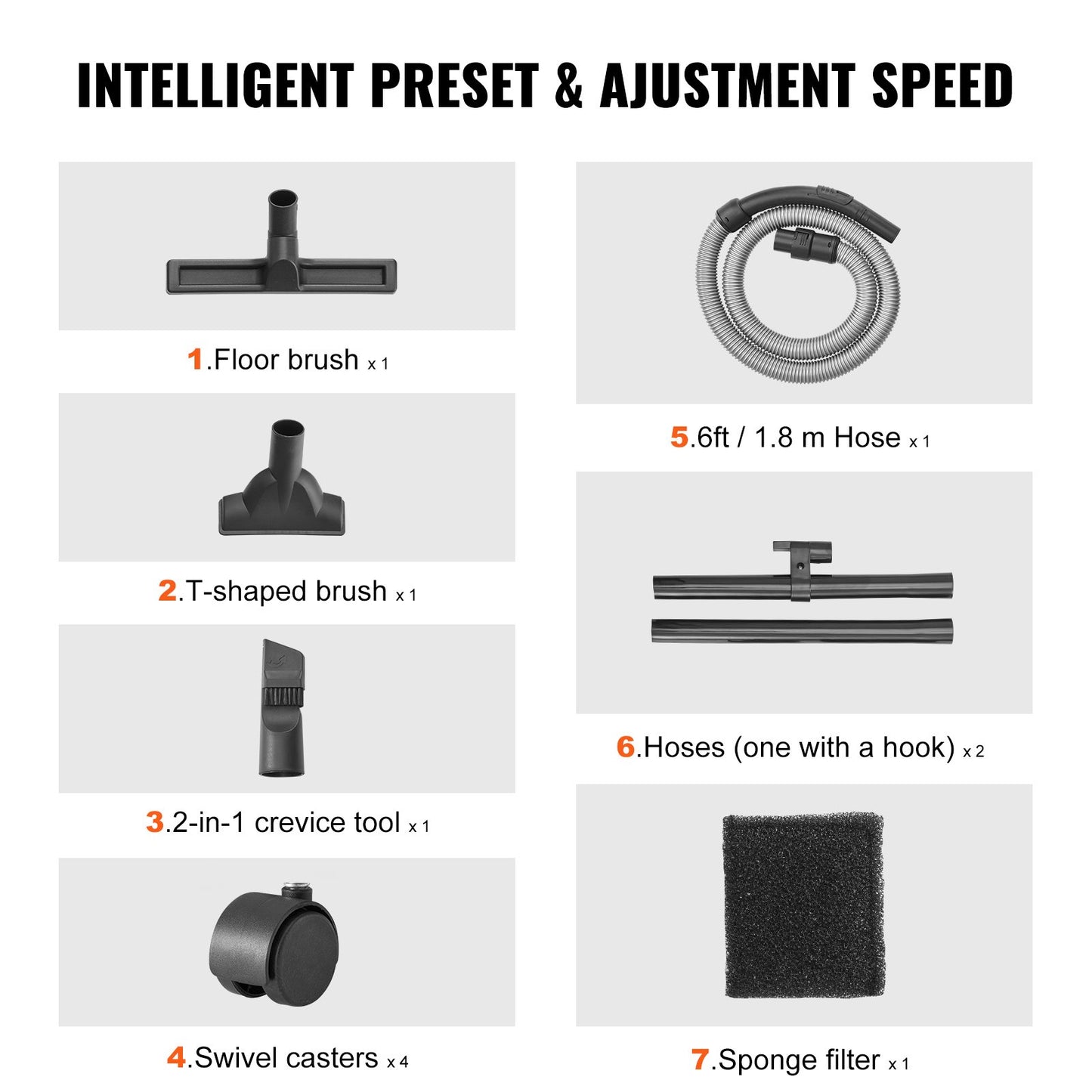 Stainless Steel Wet Dry Shop Vacuum, 8 Gallon 6 Peak HP Wet/Dry Vac, Powerful Suction with Blower Function with Attachments 2-in-1 Crevice Nozzle, Small Shop Vac Perfect for Carpet Debris, Pet Hair, Car