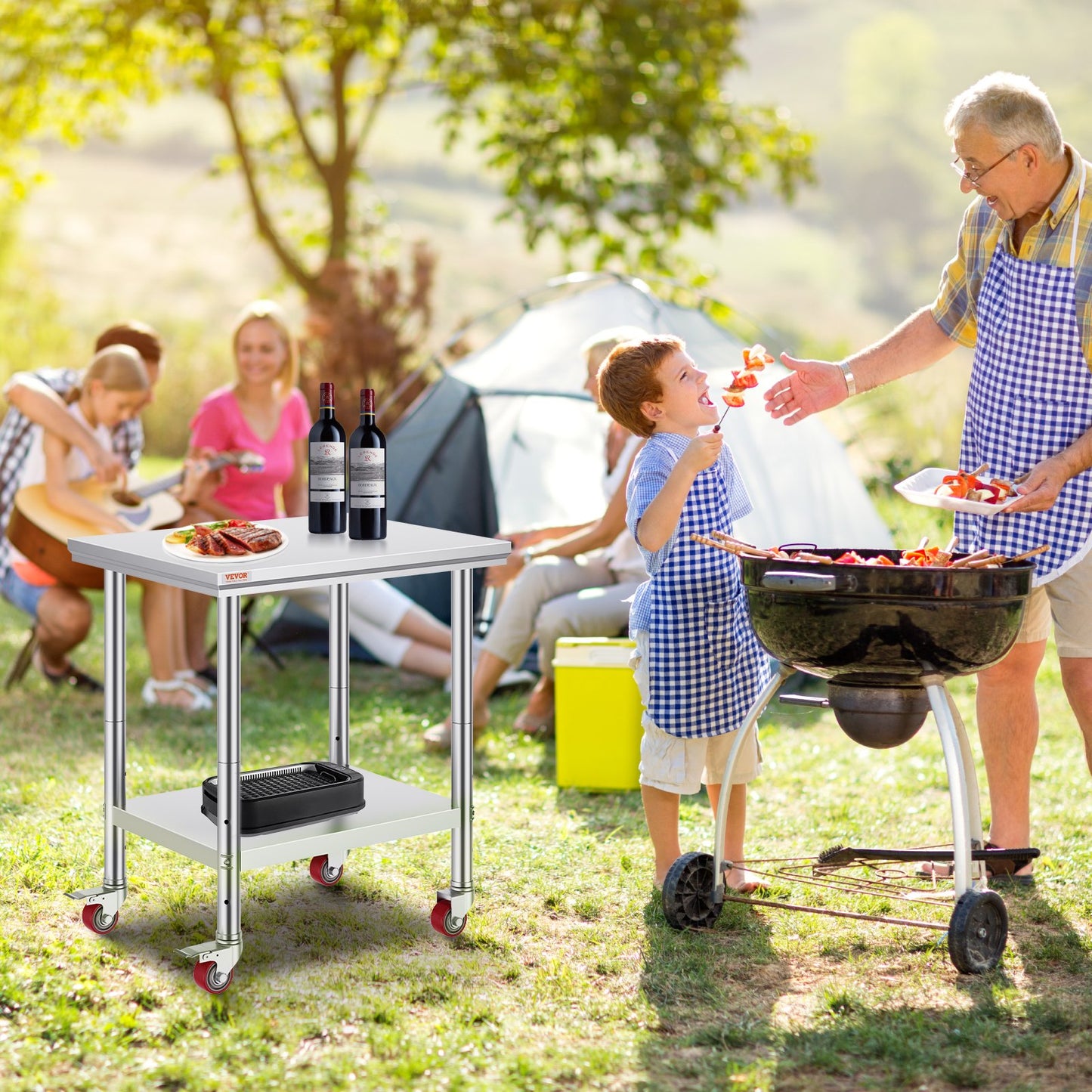 Stainless Steel Catering Work Table 30x24 Inch Commercial Work Table with 4 Wheels Commercial Food Prep Workbench with Flexible Adjustment Shelf for Kitchen Prep Table