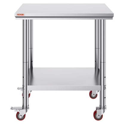 Stainless Steel Catering Work Table 30x24 Inch Commercial Work Table with 4 Wheels Commercial Food Prep Workbench with Flexible Adjustment Shelf for Kitchen Prep Table