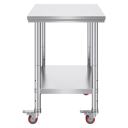 Stainless Steel Catering Work Table 30x24 Inch Commercial Work Table with 4 Wheels Commercial Food Prep Workbench with Flexible Adjustment Shelf for Kitchen Prep Table