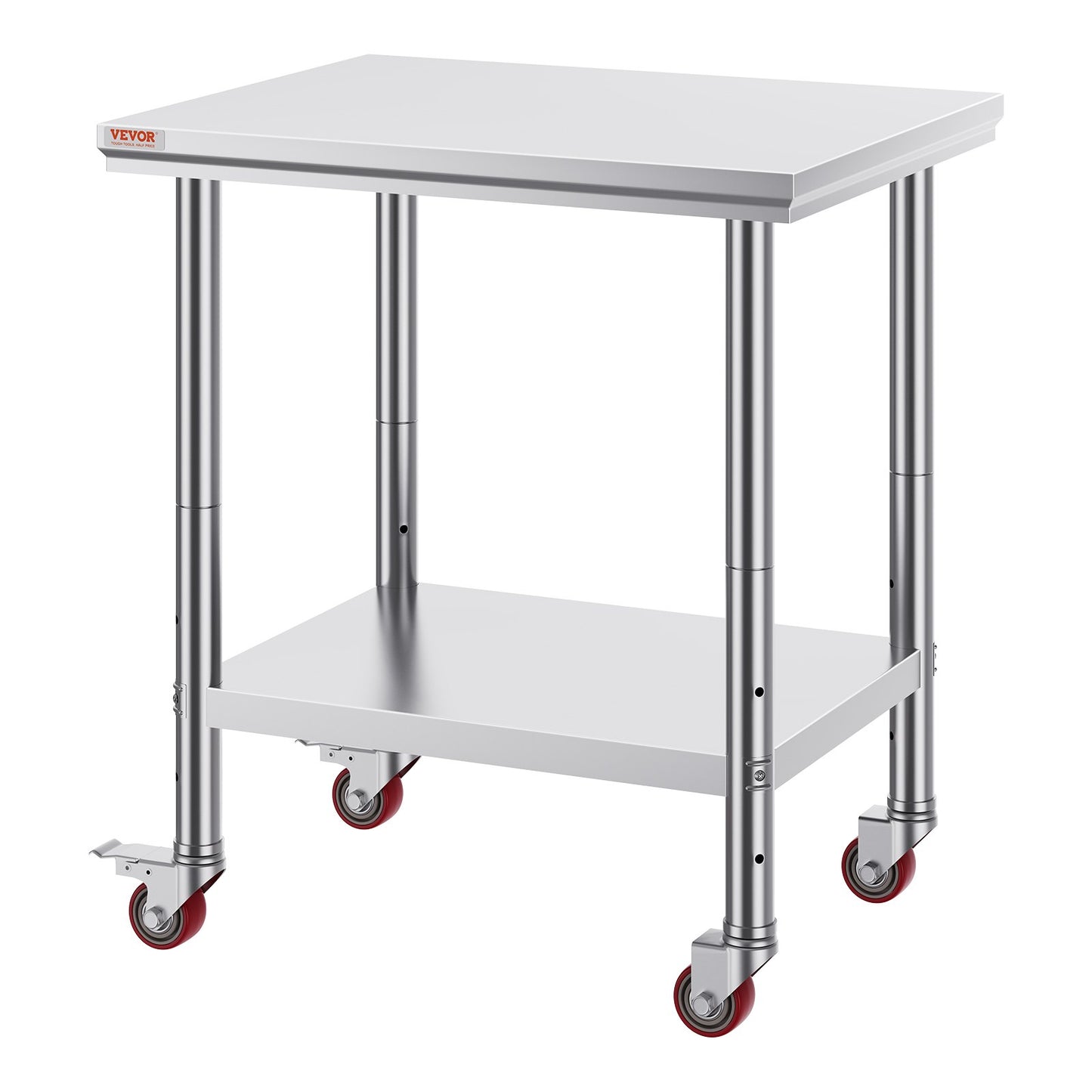 Stainless Steel Catering Work Table 30x24 Inch Commercial Work Table with 4 Wheels Commercial Food Prep Workbench with Flexible Adjustment Shelf for Kitchen Prep Table