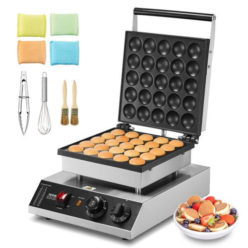 Mini holländsk pannkaksjärn, 25 st. Dorayaki-bagarmaskin med 43 mm diameter, 1700 W kommersiell elektrisk poffertjesgrill, non-stick rostfritt stål, temperatur- och tidskontroll, för hemmakök och restaurang