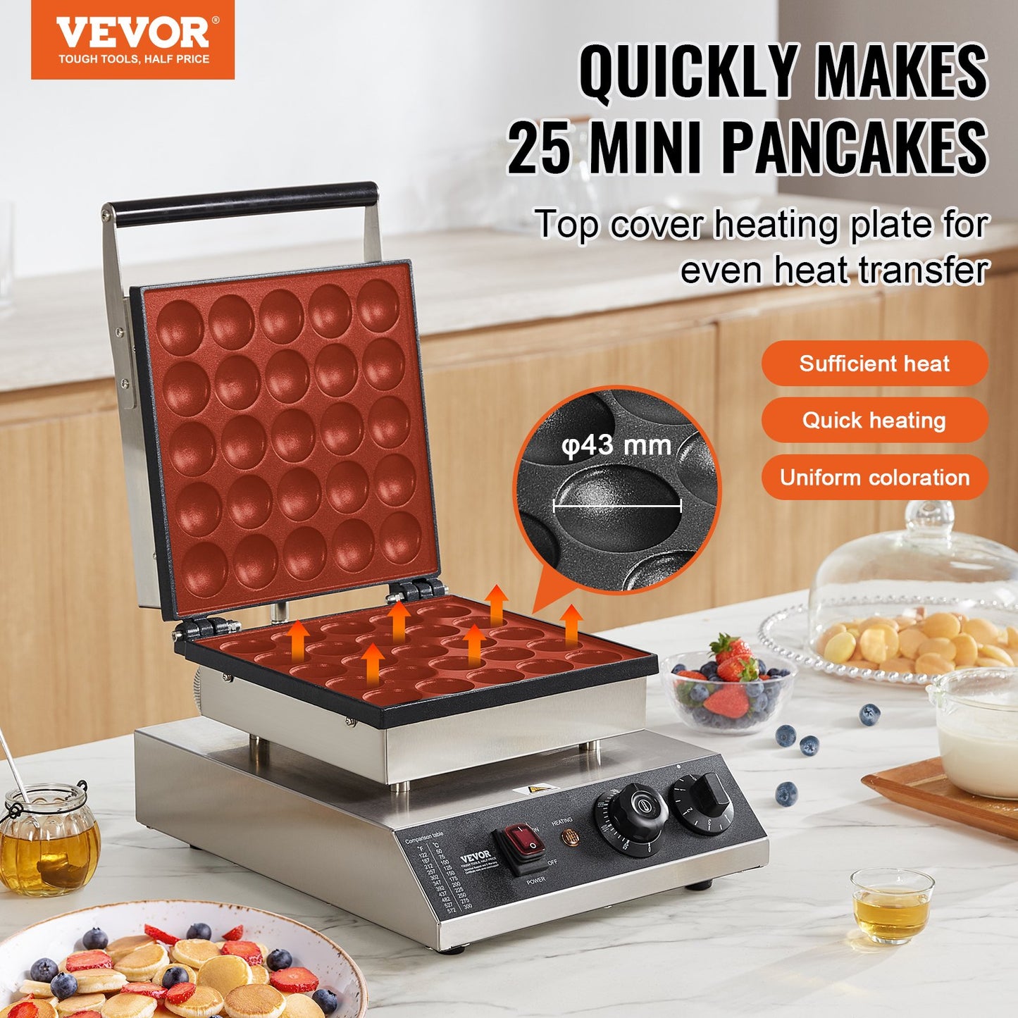 Mini holländsk pannkaksjärn, 25 st. Dorayaki-bagarmaskin med 43 mm diameter, 1700 W kommersiell elektrisk poffertjesgrill, non-stick rostfritt stål, temperatur- och tidskontroll, för hemmakök och restaurang