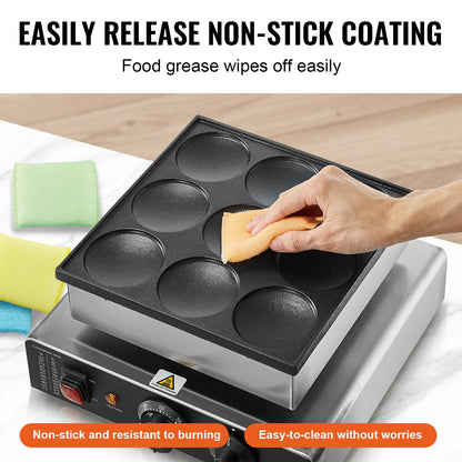 Holländsk pannkaksjärn, 9 delar 76 mm diameter Dorayaki-bagarmaskin, 850 W kommersiell elektrisk poffertjesgrill, non-stick rostfritt stål, temperatur- och tidskontroll, för hemmakök, restaurang, snackbar