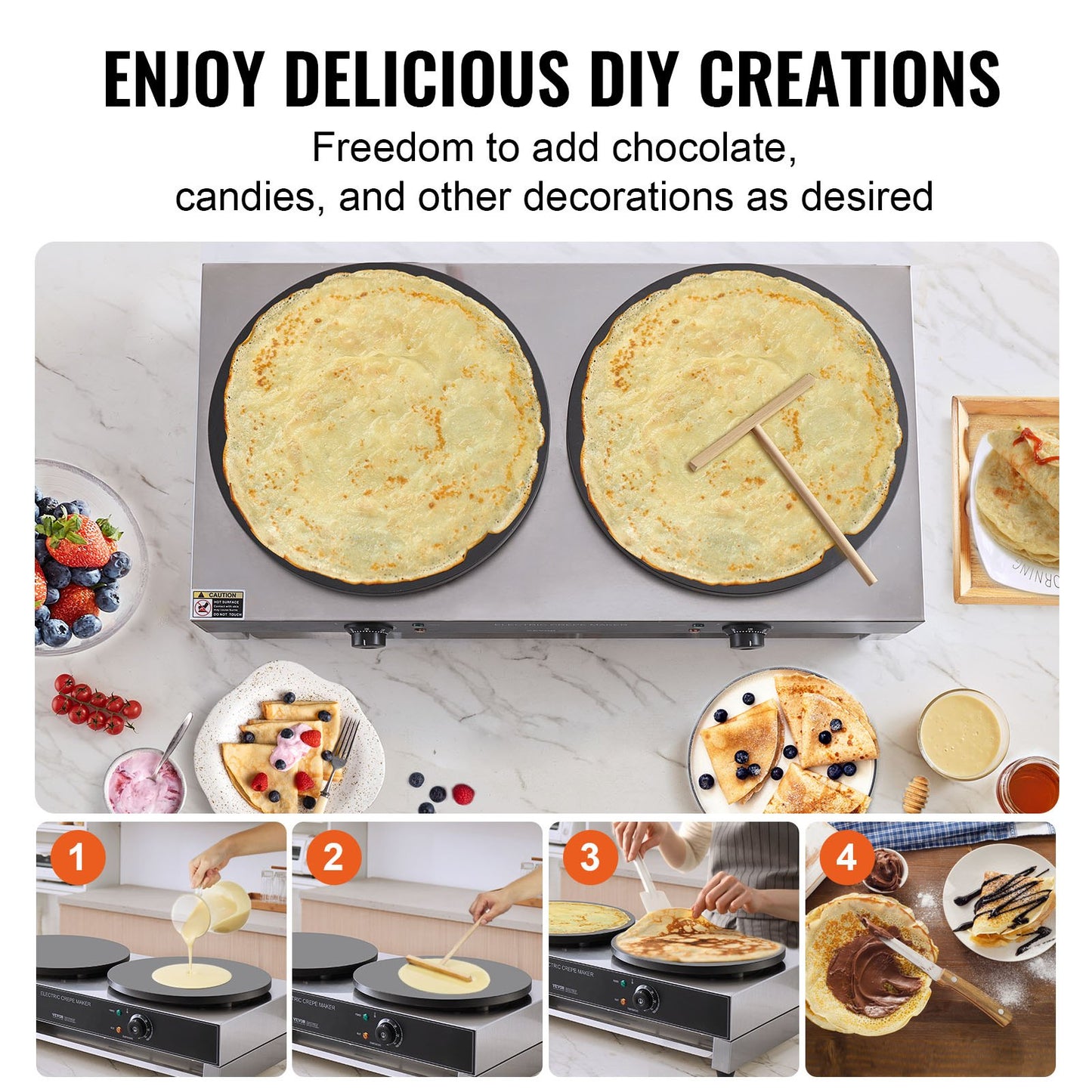 Electric Crepe Maker, 16-Inch Double Head Commercial Crepe Machine, 3400W Flat Plate Crepe Griddle, Nonstick Stainless Steel Pancake Making, Desktop Circular Cereals Pancake Stove, Temp Control