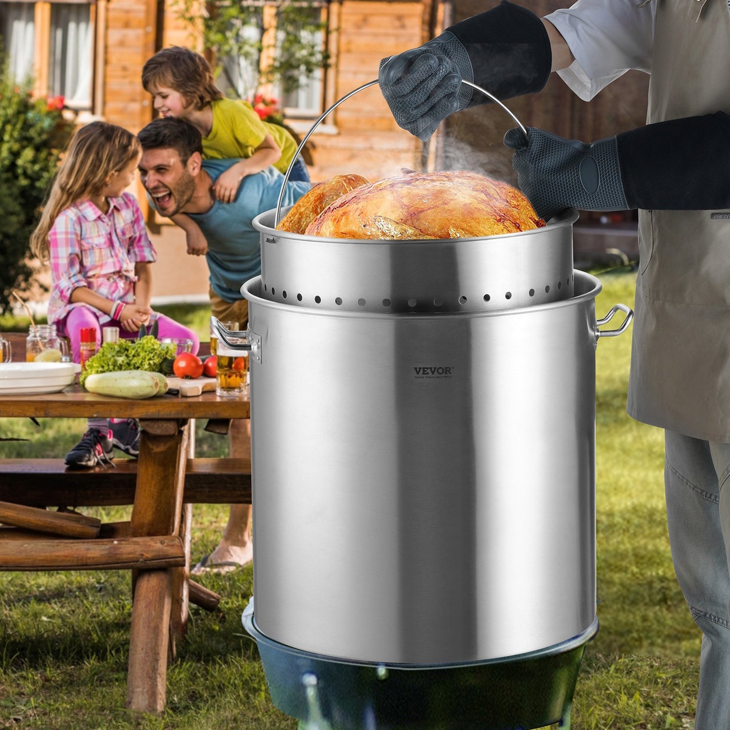 Rostfritt stålgryta, 100 liter stora kokkärl, kokkärl med sås och korg, lock och handtag, kraftig kommersiell gryta, slipbehandling, för stora sällskap och evenemang, silver