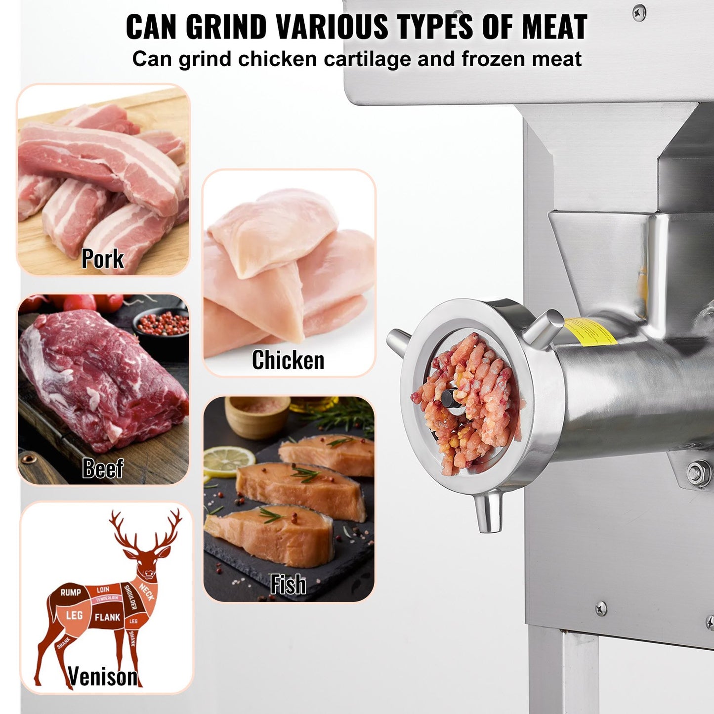 Meat Grinder, 22 Lbs/Min Capacity Electric Meat Grinders w/ Blade, Grinding Plate, Sausage Maker, Stainless Steel Commercial Meat Mincer for Kitchen Restaurant Butcher Store