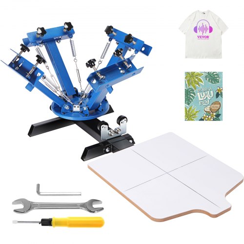 Screentrycksmaskin, 4 färger, 1 station, 360° roterbar silkscreentryckspress, 21,2x17,7 tum / 54x45 cm screentryckspress, dubbelskiktad positioneringspall för T-shirt DIY-tryck