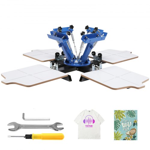 Screentrycksmaskin, 4 färger, 4 stationer, 360° roterbar silkscreentryckspress, 21,2x17,7 tum / 54x45 cm screentryckspress, dubbelskiktad positioneringspall för T-shirt DIY-tryck