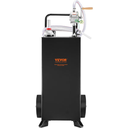 30 Gallon Gas Caddy, Fuel Storage Tank with Wheels, Portable Fuel Caddy with Manuel Transfer Pump, Gasoline Diesel Fuel Container for Cars, Lawn Mowers, ATVs, Boats, More, Black