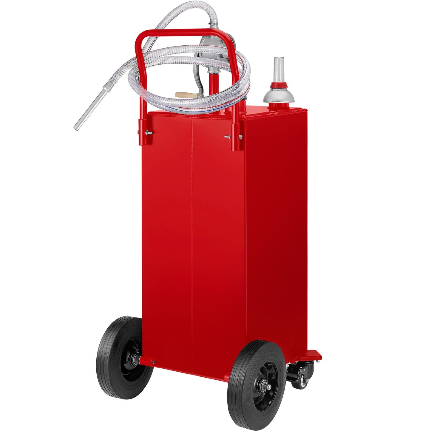 30 Gallon Fuel Caddy, Gas Storage Tank & 4 Wheels, with Manuel Transfer Pump, Gasoline Diesel Fuel Container for Cars, Lawn Mowers, ATVs, Boats, More, Red
