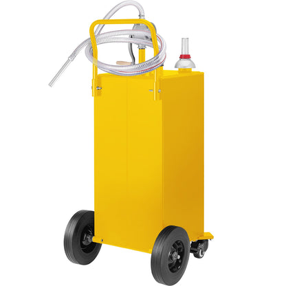 30 Gallon Fuel Caddy, Gas Storage Tank & 4 Wheels, with Manuel Transfer Pump, Gasoline Diesel Fuel Container for Cars, Lawn Mowers, ATVs, Boats, More, Yellow
