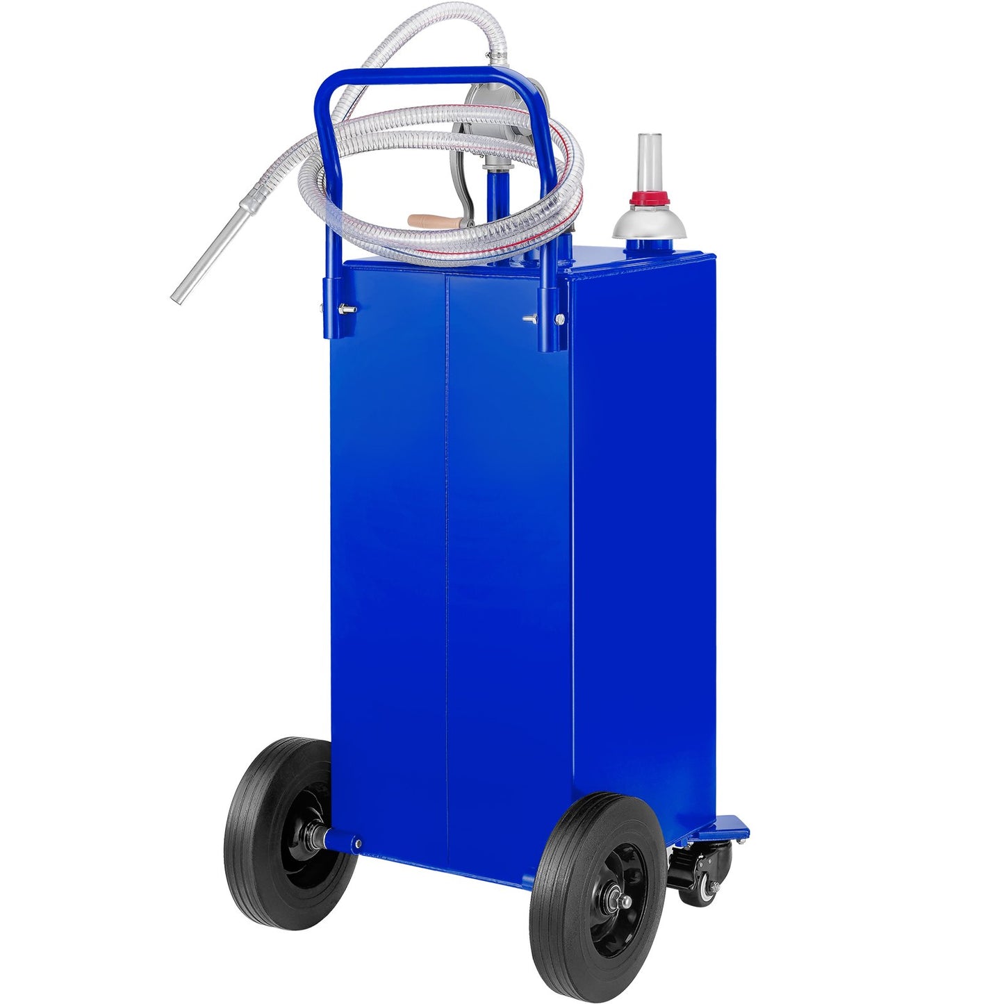 30 Gallon Fuel Caddy, Gas Storage Tank & 4 Wheels, with Manuel Transfer Pump, Gasoline Diesel Fuel Container for Cars, Lawn Mowers, ATVs, Boats, More, Blue
