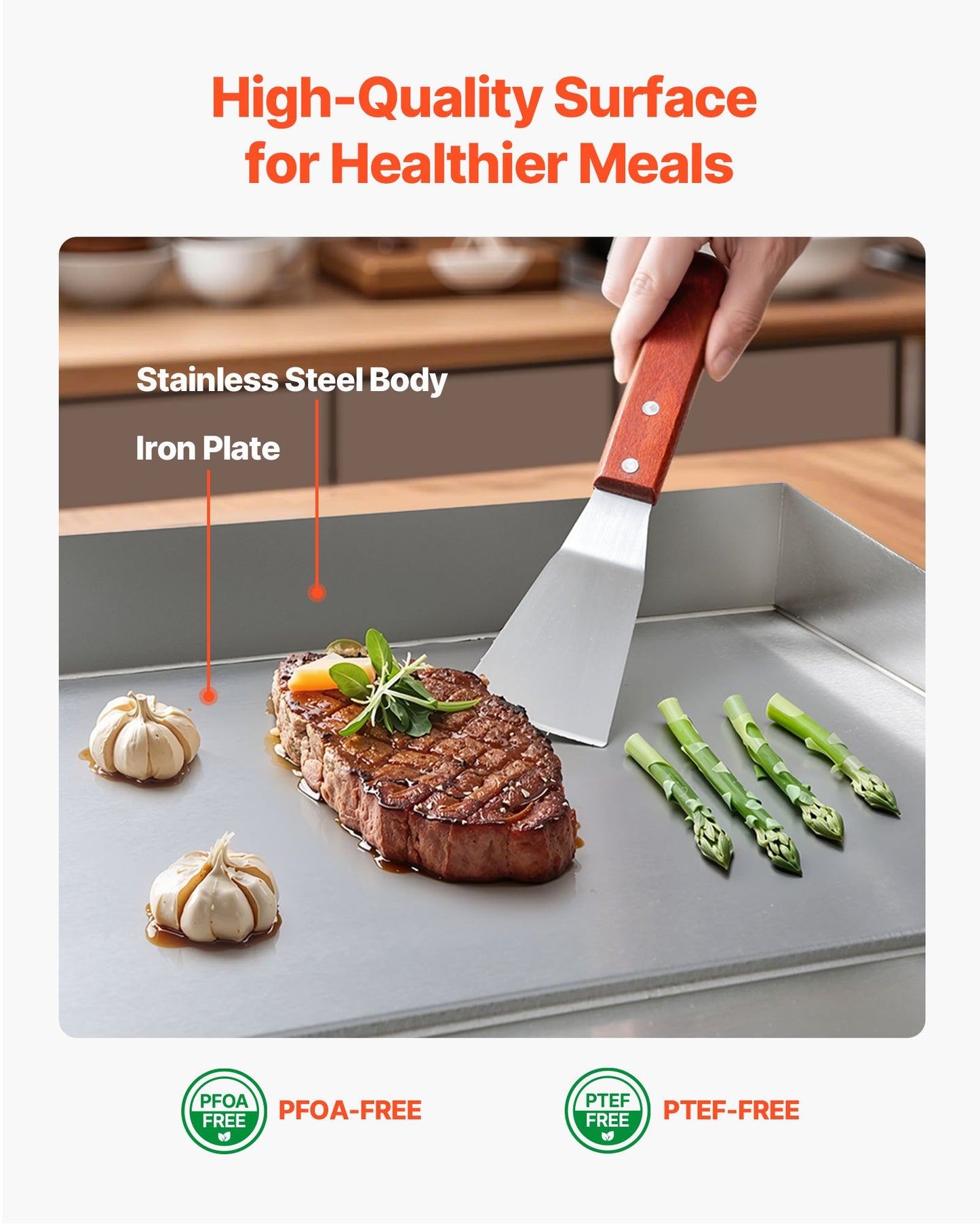 Commercial Electric Griddle, 535 x 300 mm, 3200W, 50-300°C Adjustable Temp Control, Stainless Steel Countertop Flat Top Grill with 2 Spatulas, 2 Brushes and 4 Foot Pads, for Steak, Pancake