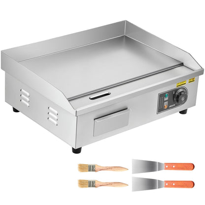 Commercial Electric Griddle, 535 x 300 mm, 3200W, 50-300°C Adjustable Temp Control, Stainless Steel Countertop Flat Top Grill with 2 Spatulas, 2 Brushes and 4 Foot Pads, for Steak, Pancake
