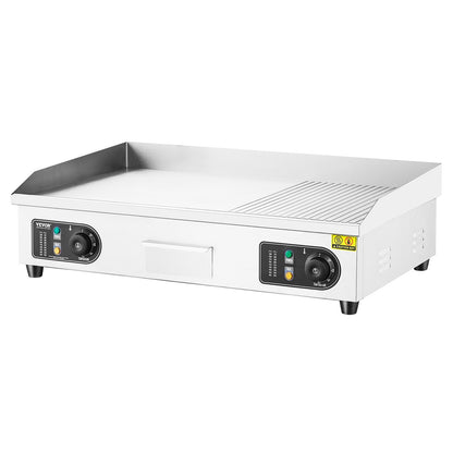 Kommersiell elektrisk stekhäll, 4400W halvplatt grill för bänkskiva, justerbar temperatur 39°C-160°C, 61x38x1,2 cm rostfri stekhäll med 2 spadar och 2 borstar för hemmet eller restaurangen