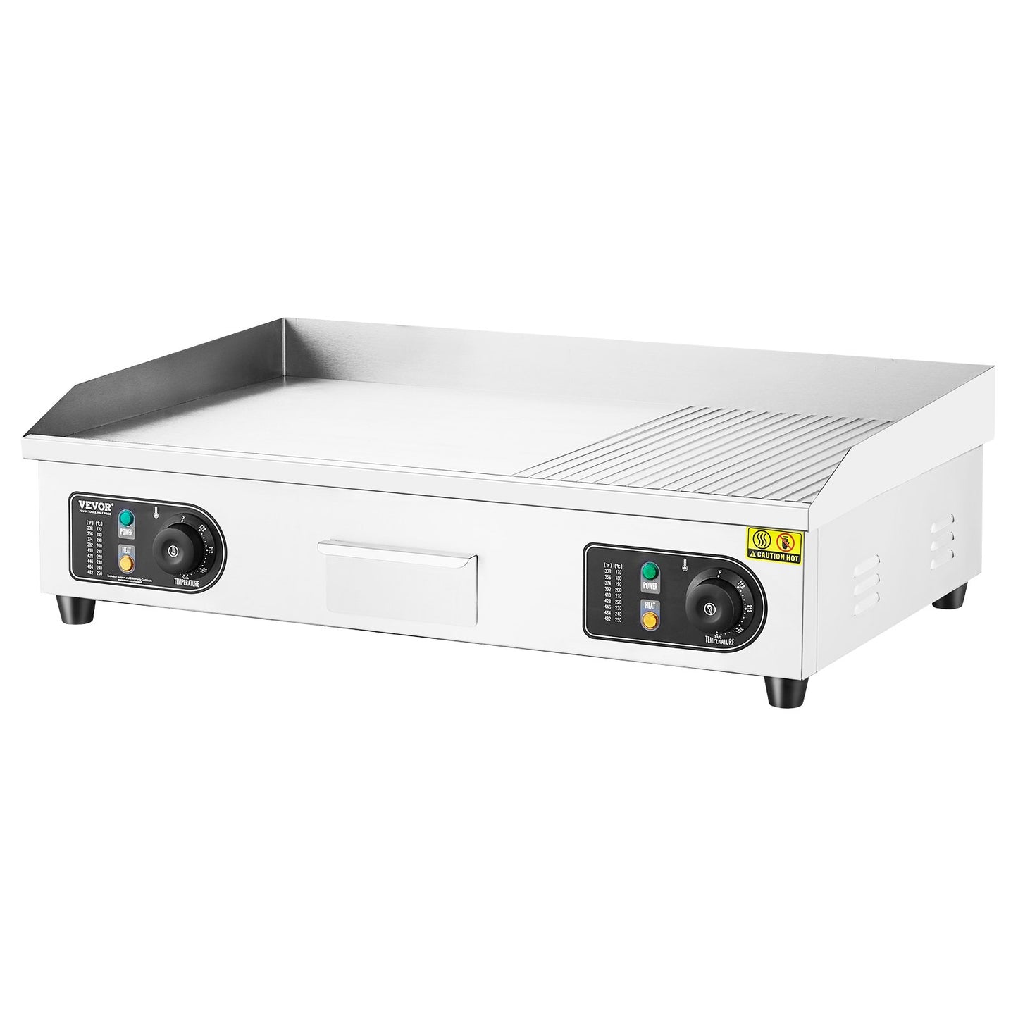 Kommersiell elektrisk stekhäll, 4400W halvplatt grill för bänkskiva, justerbar temperatur 39°C-160°C, 61x38x1,2 cm rostfri stekhäll med 2 spadar och 2 borstar för hemmet eller restaurangen