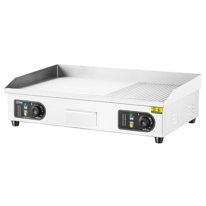 Kommersiell elektrisk stekhäll, 4400W halvplatt grill för bänkskiva, justerbar temperatur 39°C-160°C, 61x38x1,2 cm rostfri stekhäll med 2 spadar och 2 borstar för hemmet eller restaurangen