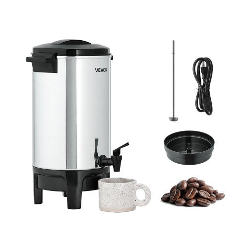 Commercial Coffee Urn, 40 Cup 6 L Hot Beverage Dispenser with Dripless Faucet, Quick-Brewing Commercial Coffee Maker, Automatic Temperature Control, for Catering, Party, Church & Restaurant