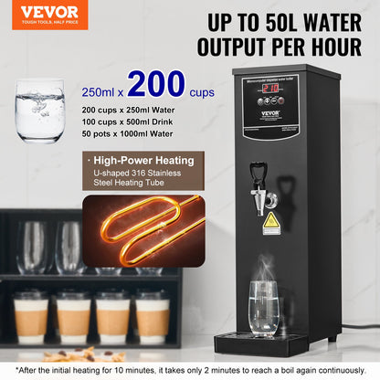 Commercial Water Boiler, Electric Hot Water Dispenser with 316 Stainless Steel Heating Tube, 2500W Step-by-step Fast Heating 50L per Hour Hot Water Boiler, for Coffee Tea Restaurant Office