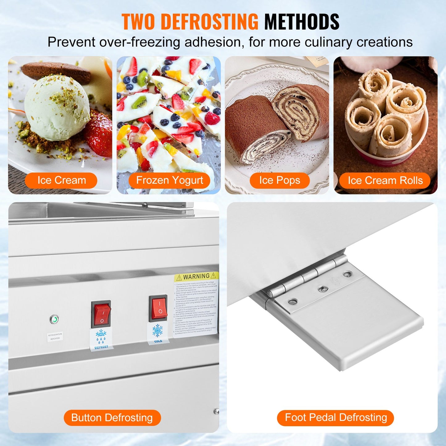Fried Ice Cream Roll Machine, 13.8" x 13.8" Square Stir-Fried Ice Cream Pan, Stainless Steel Commercial Rolled Ice Cream Maker with Compressor and 2 Scrapers, for Making Ice Cream, Frozen Yogurt