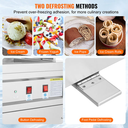 Fried Ice Cream Roll Machine, 13.8" x 13.8" Square Stir-Fried Ice Cream Pan, Stainless Steel Commercial Rolled Ice Cream Maker with Compressor and 2 Scrapers, for Making Ice Cream, Frozen Yogurt